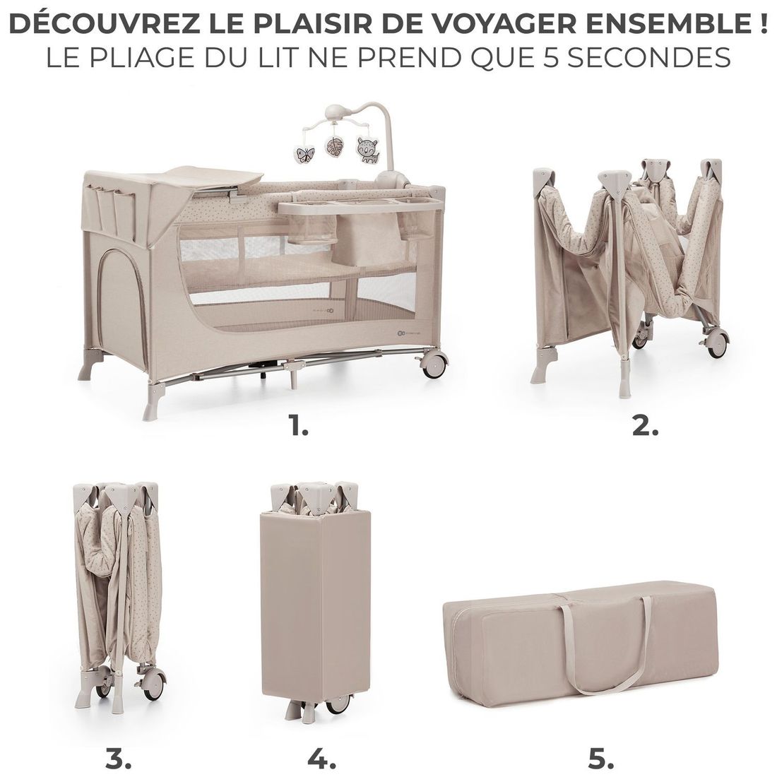 Lit parapluie 3 en 1 Joy 2 avec accessoires Beige (Kinderkraft) - Image 4