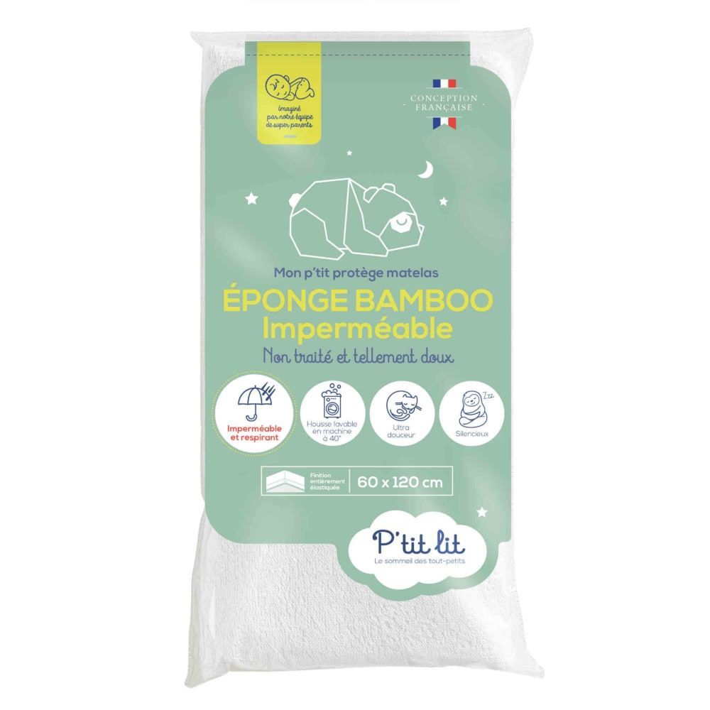 Protège matelas éponge viscose/polyester blanc bébé 70x140 cm (P'Tit Lit) - Image 1