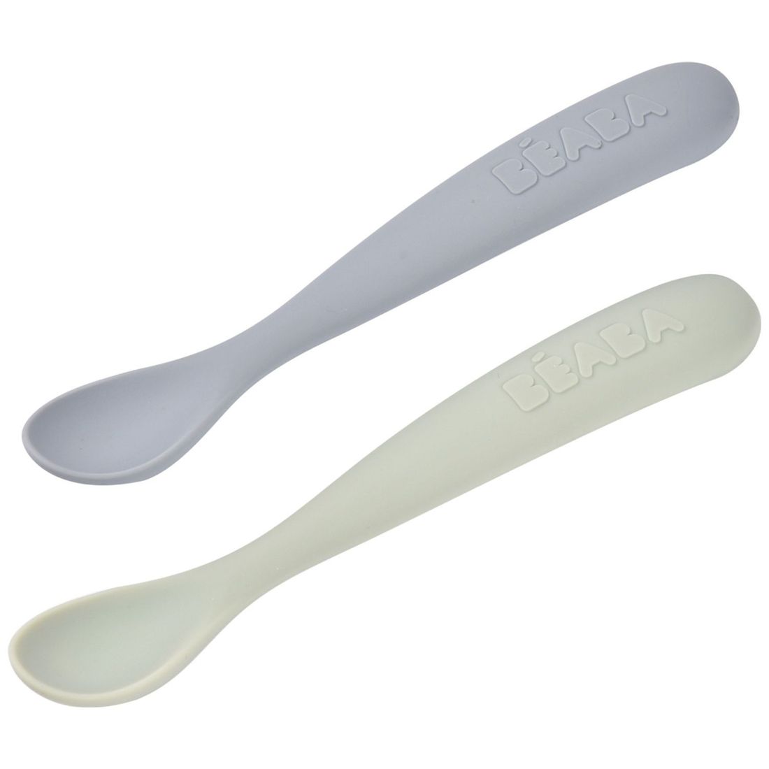 Lot de 2 cuillères silicone 1er âge avec boîte de transport Duo nature (Béaba) - Couverture
