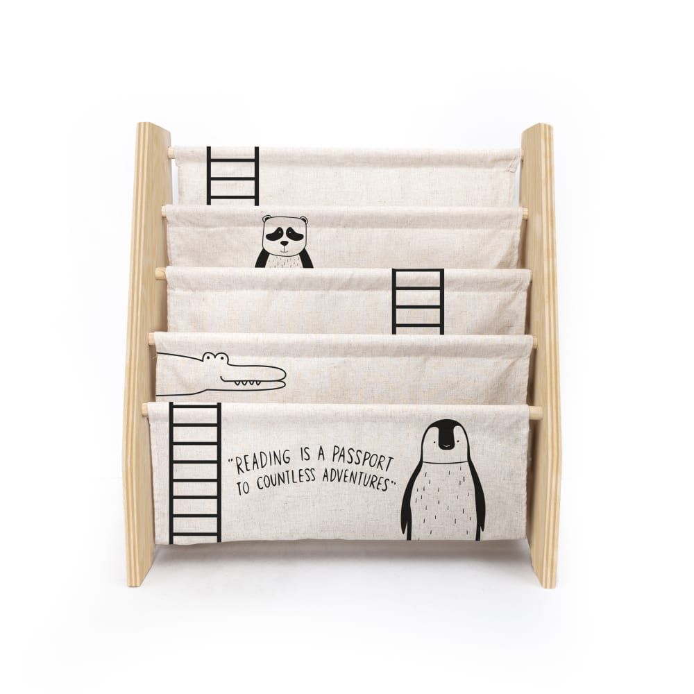 Bibliothèque contreplaqué de pin et textil,imprimé Animaux Montessori (RNT by Really Nice Things) - Image 1