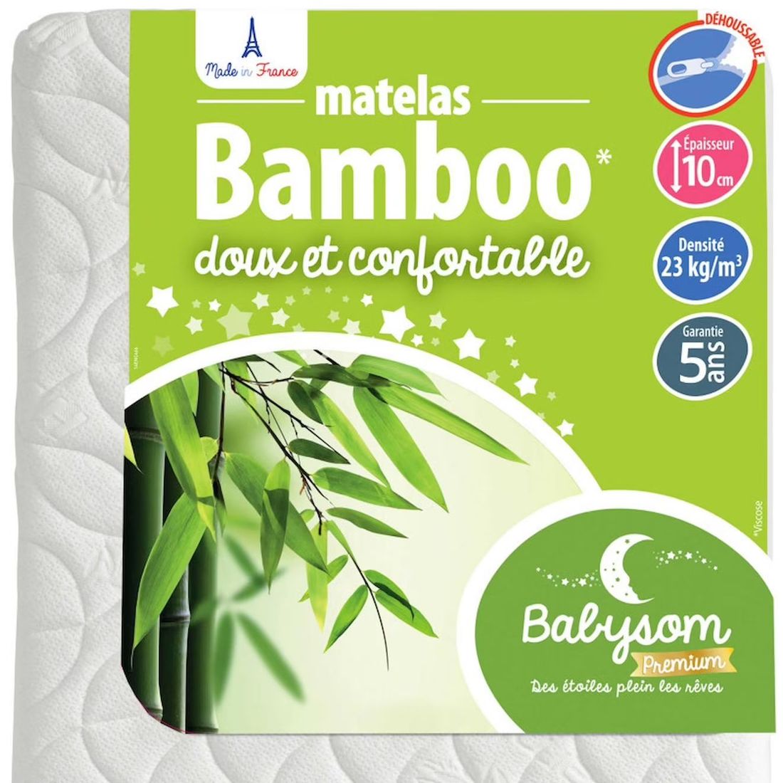 Matelas Bébé Bamboo Déhoussable Blanc (babysom) - Couverture