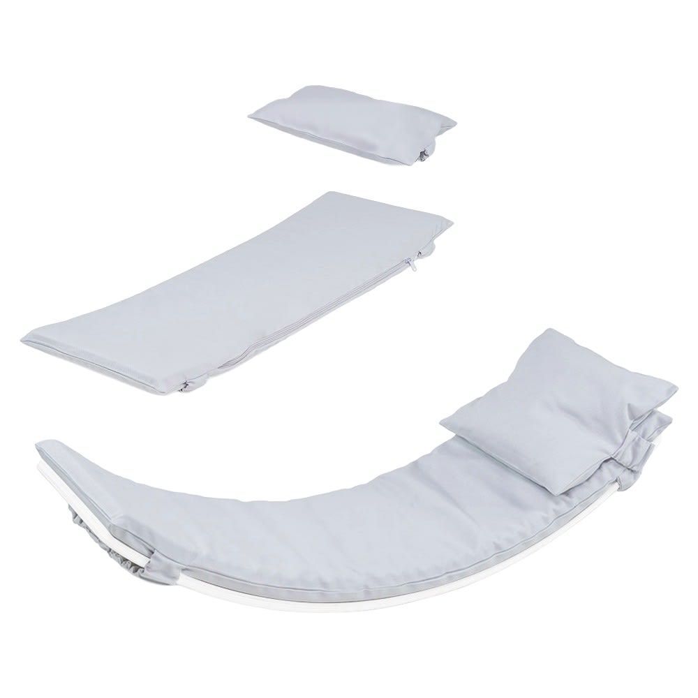 Planche d'équilibre pour enfant en contreplaqué et matelas gris clair (Mamoi) - Couverture