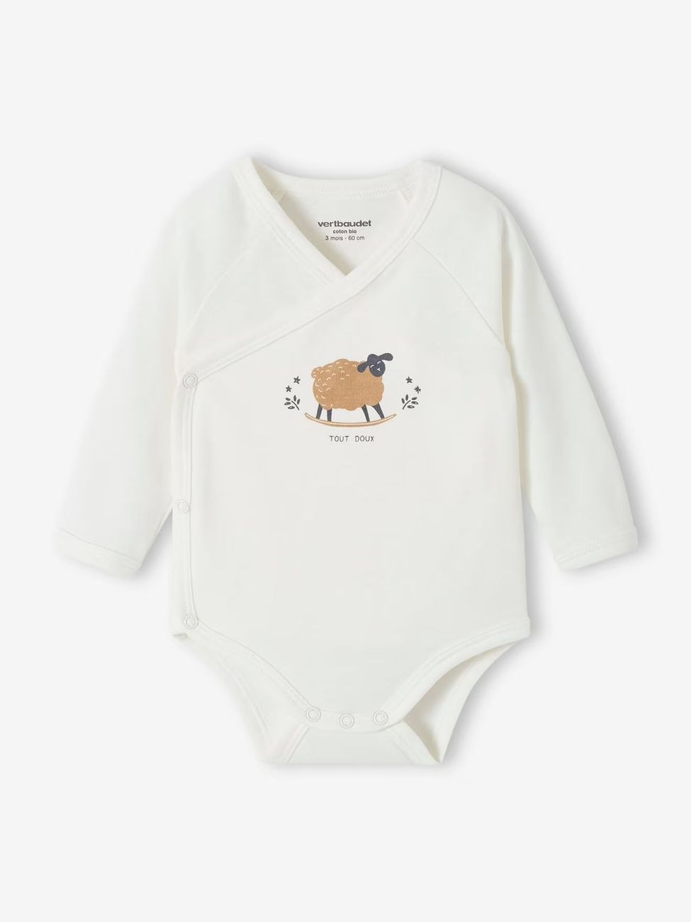 Lot de 5 bodies ouverture naissance bébé en coton biologique taupe (Vertbaudet) - Image 1