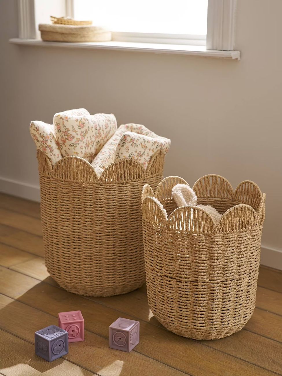 Lot 2 paniers de rangement gigognes beige (Vertbaudet) - Couverture