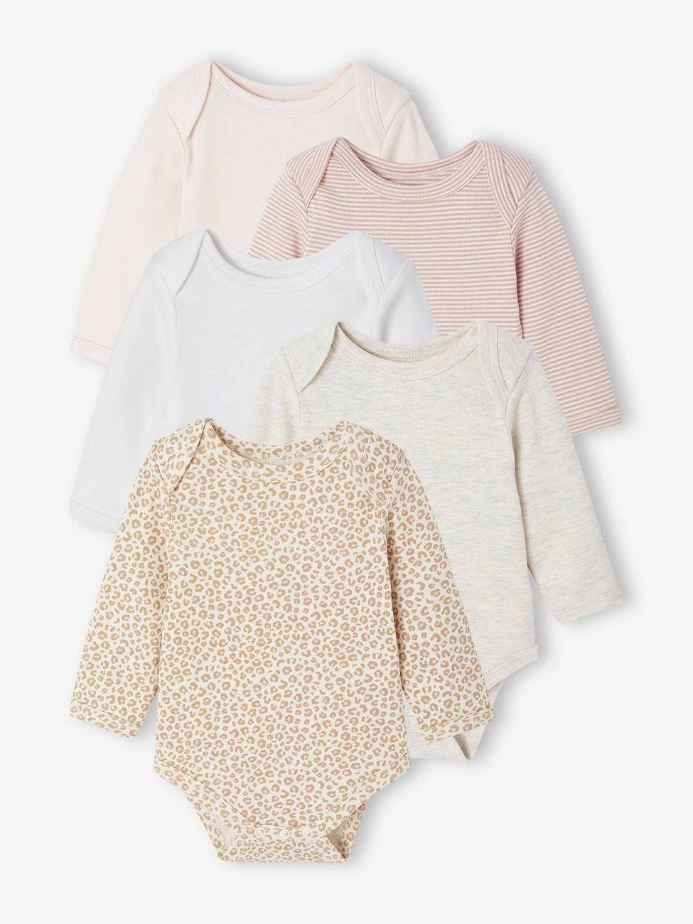 Lot de 5 bodies bébé fille ouverture américaine manches longues écru (Vertbaudet) - Couverture