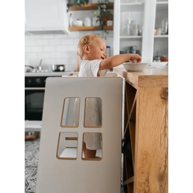 Tour d'apprentissage montessori pour enfant en bois blanc (Tupti.wood) - Image 3