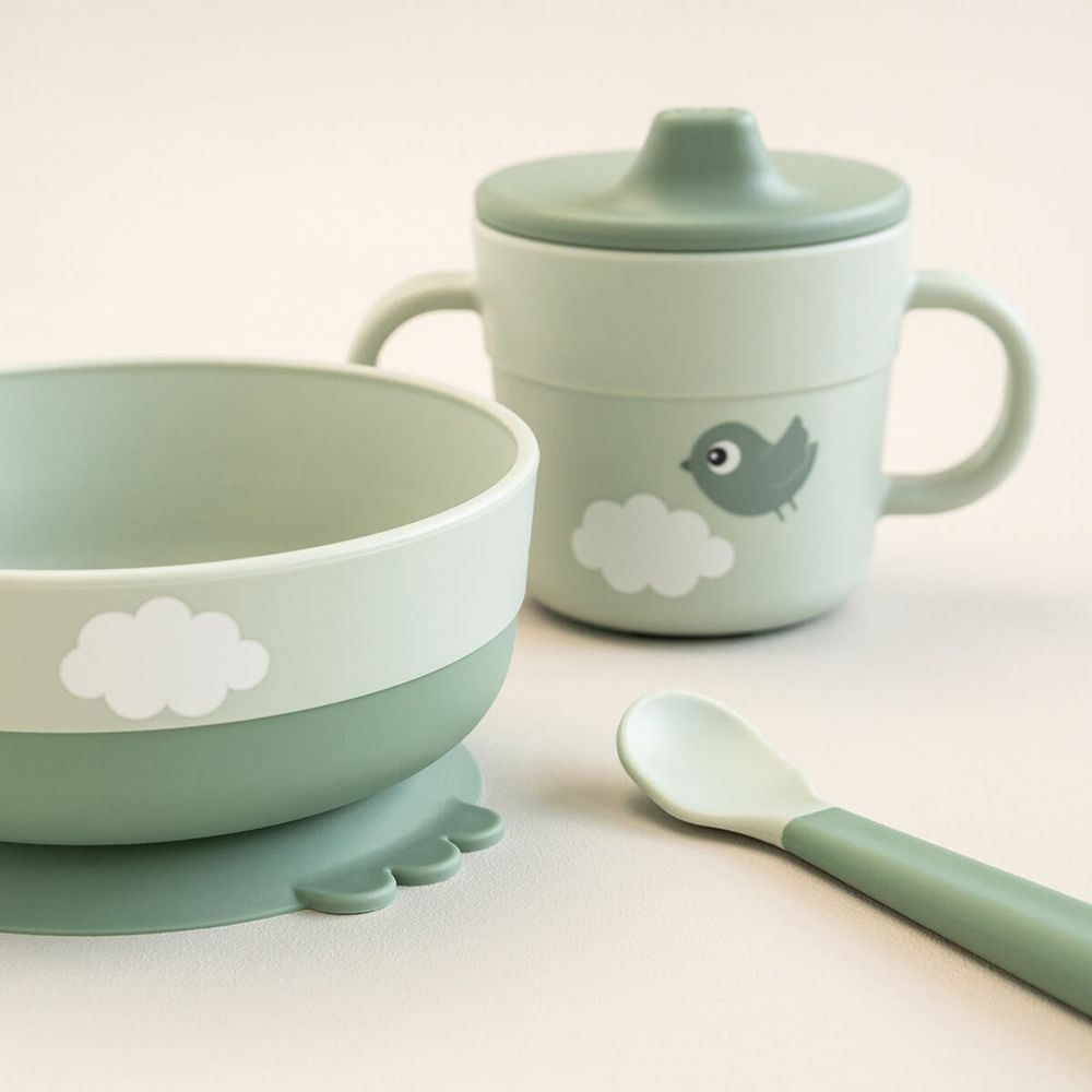 Coffret premier repas ventouse Foodie Happy clouds Vert (3 pièces) (Done by deer) - Image 3