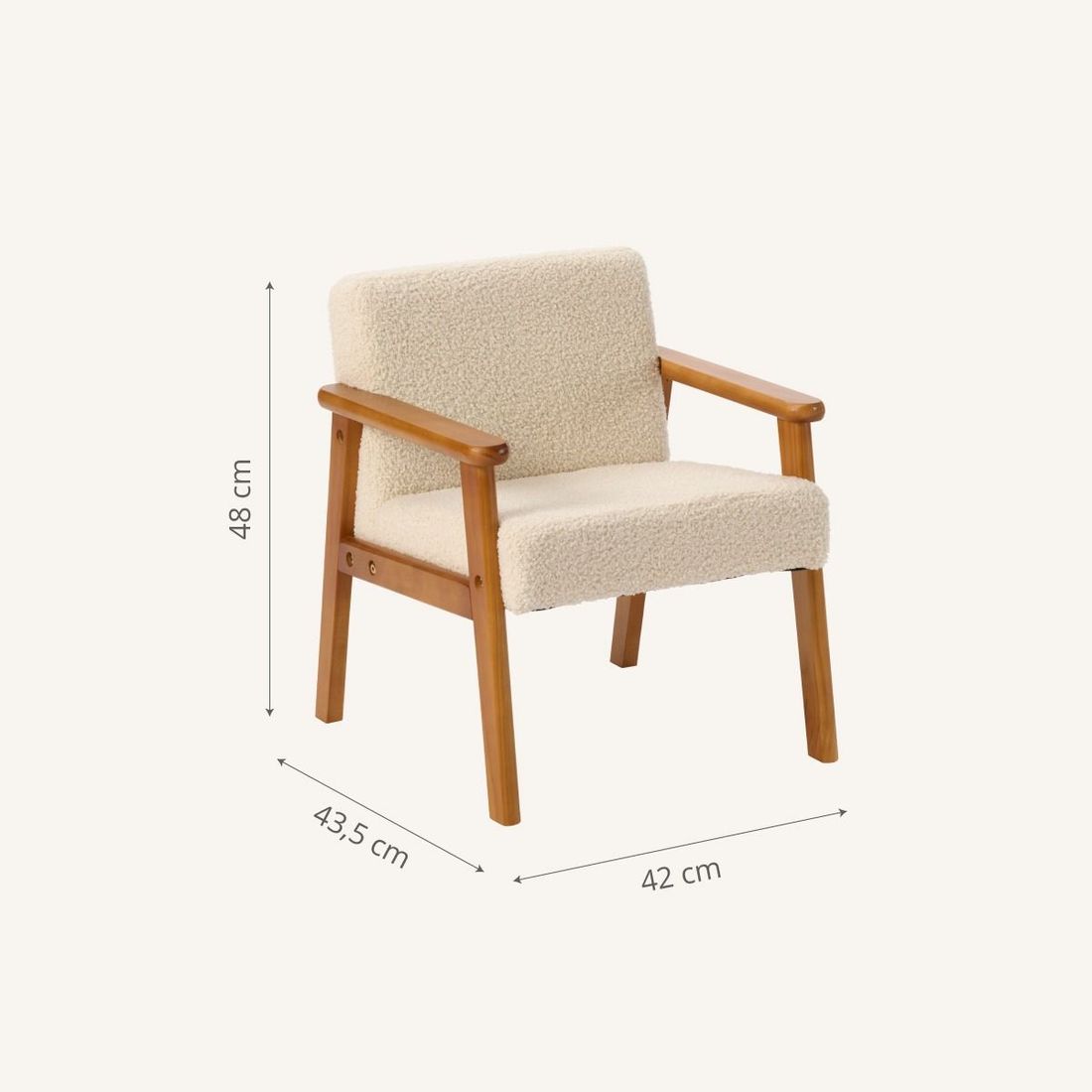Petite Amélie Fauteuil Enfant Retro | Bois et Tissu | Beige | Noyer | Fauteuil solide en pin massif avec revêtement teddy pour une assise confortable (Petite Amélie) - Image 6