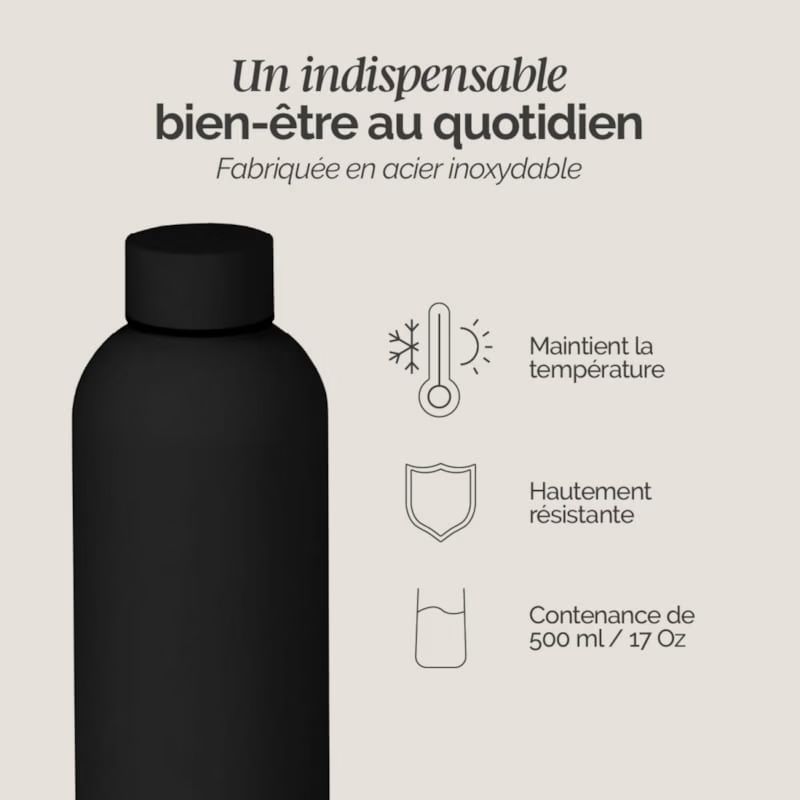 Gourde isotherme 500ml - noir (Vivezen) - Image 2