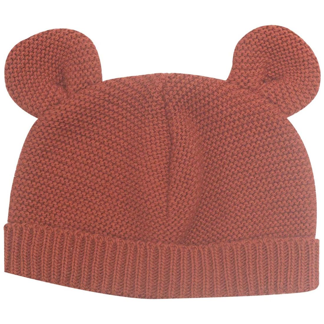 Bonnet de naissance Ours en maille Terracotta (0-1 mois) (Trois Kilos Sept) - Couverture