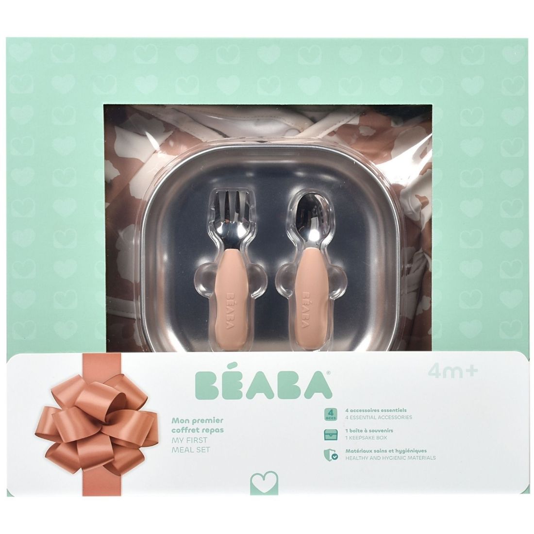 Coffret cadeau set repas couverts et bavoir Savannah Bloom (Béaba) - Image 6