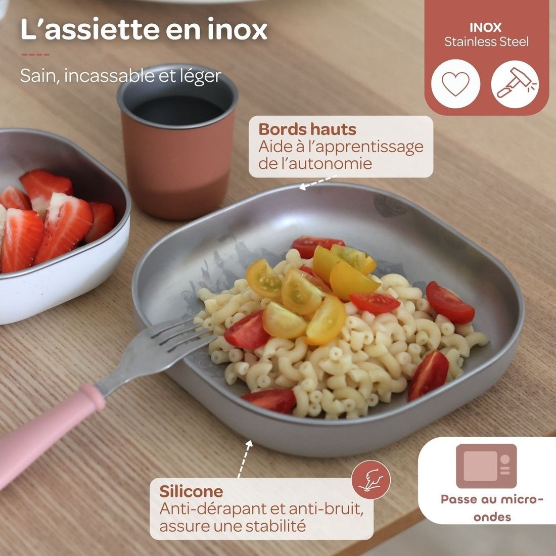 Coffret cadeau set repas couverts et bavoir Savannah Bloom (Béaba) - Image 4