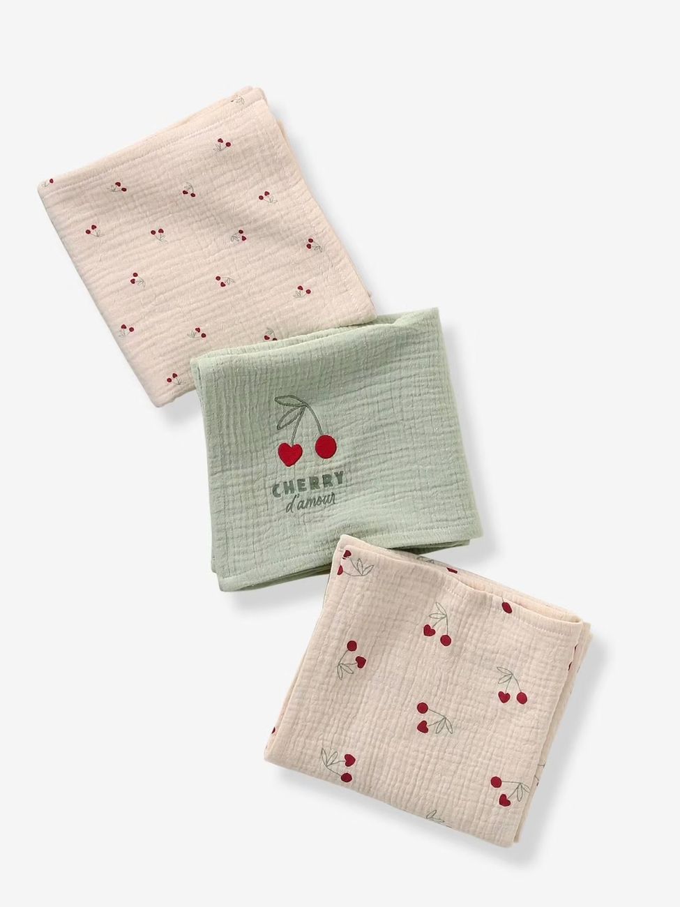 Lot de 3 langes CHERRY beige imprimé (Vertbaudet) - Couverture