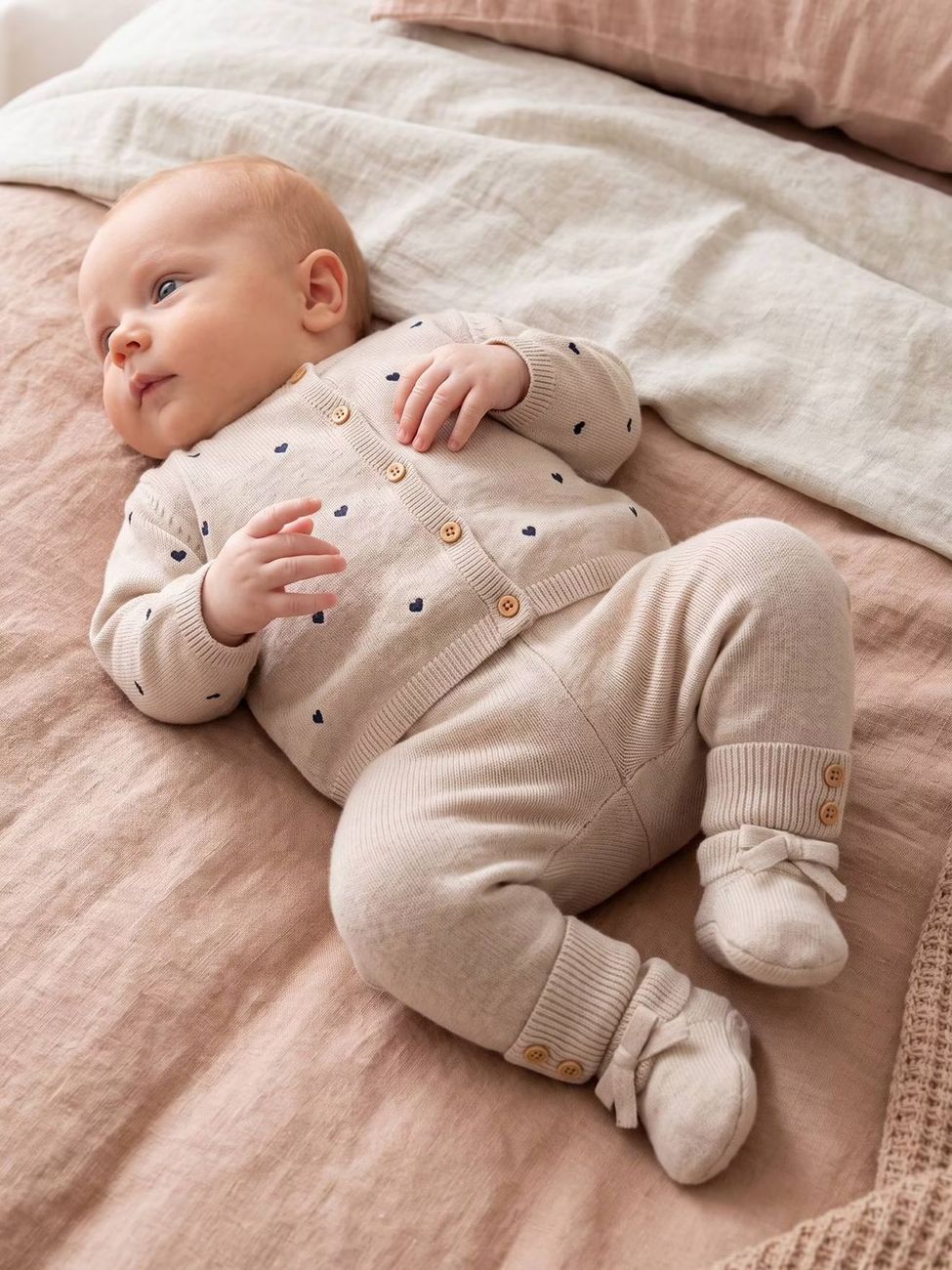 Ensemble 3 pièces bébé fille beige chiné (Vertbaudet) - Image 1