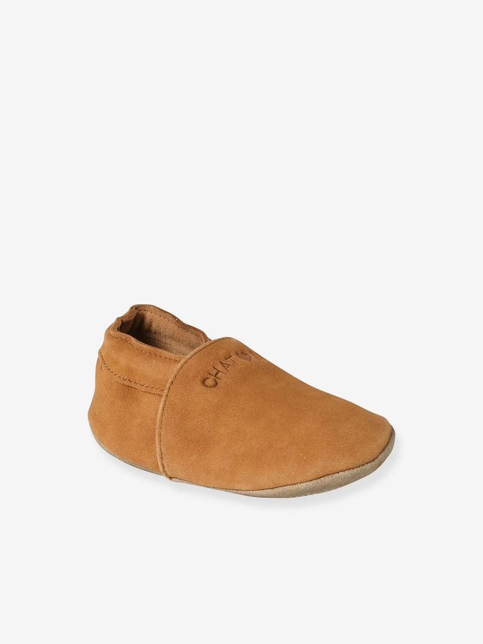 Chaussons élastiqués en cuir souple bébé chocolat (Vertbaudet) - Image 1