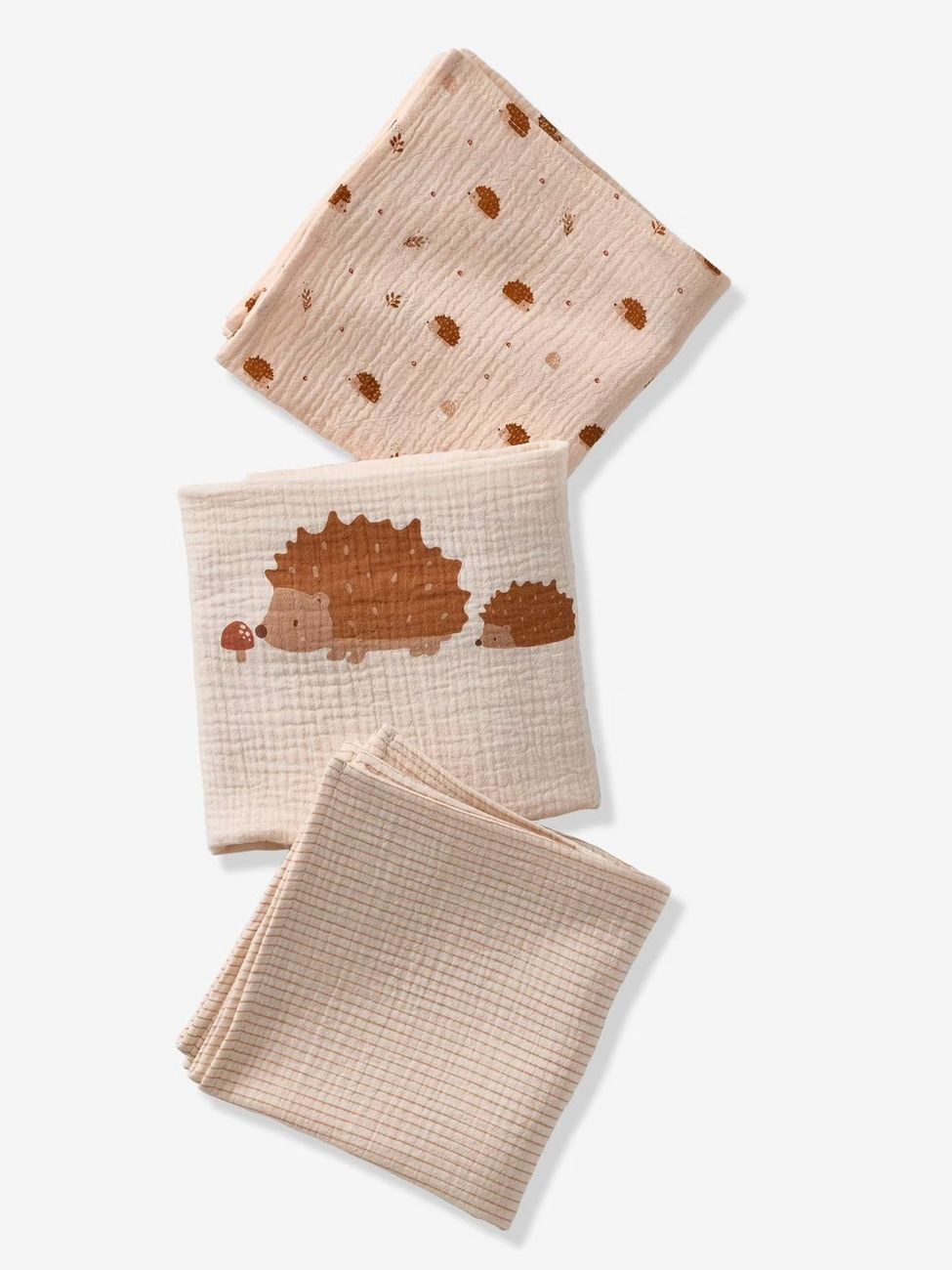Lot de 3 langes en gaze de coton HERISSON beige imprimé (Vertbaudet) - Couverture