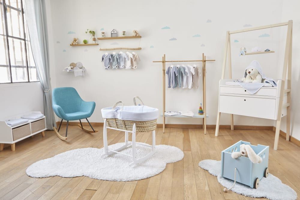 Couffin bébé avec matelas, habillage en velours - coton bio - azur (Premiers Moments) - Image 3