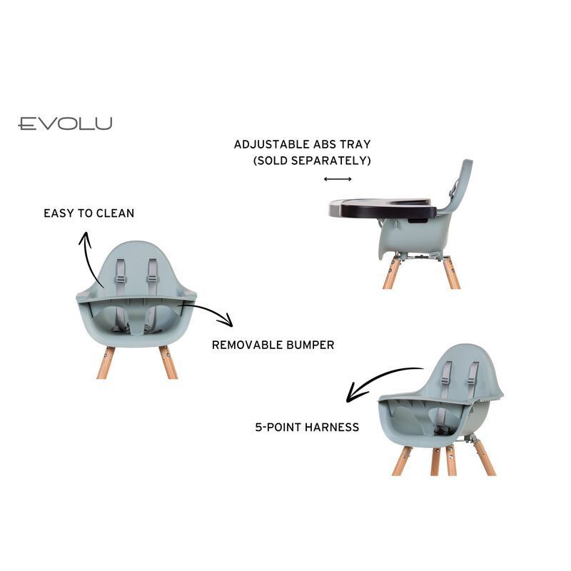 Evolu Chaise Haute - Réglable En Hauteur (50-75 Cm/*90 Cm) - Naturel Menthe (Childhome) - Image 17