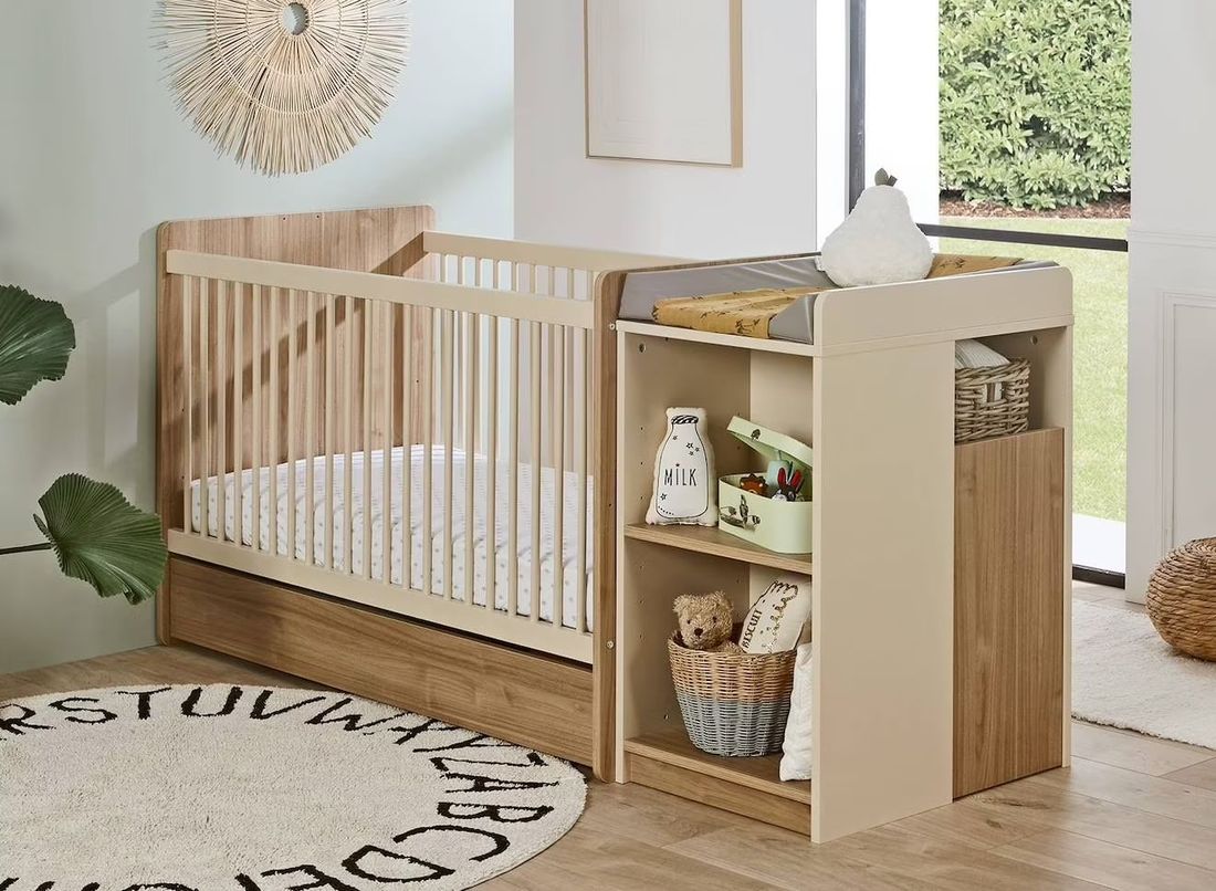 Lit Bébé Évolutif Combiné Bohème Blanc & Bois (Chambrekids) - Couverture