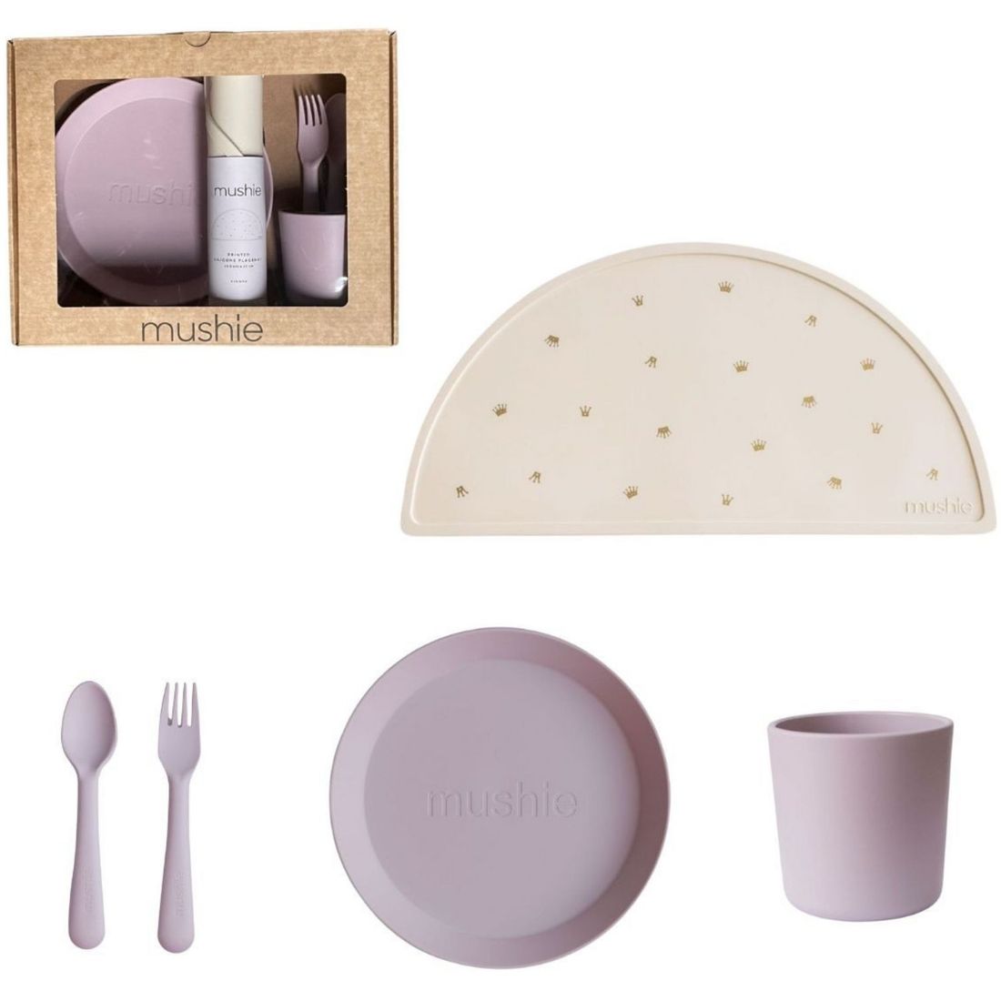 Coffret repas Round Soft Lilac (4 pièces) (Mushie) - Image 1