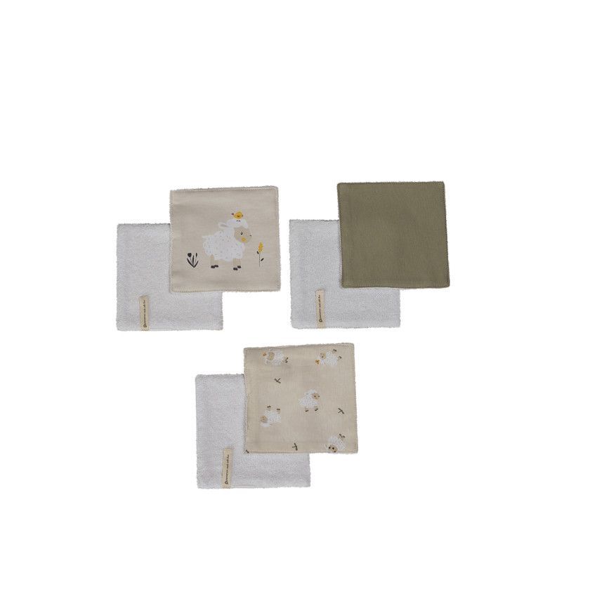Lot de 6 lingettes lavables 12 x 12 cm en coton La Vie à la Ferme - Beige (Prémaman) - Image 1