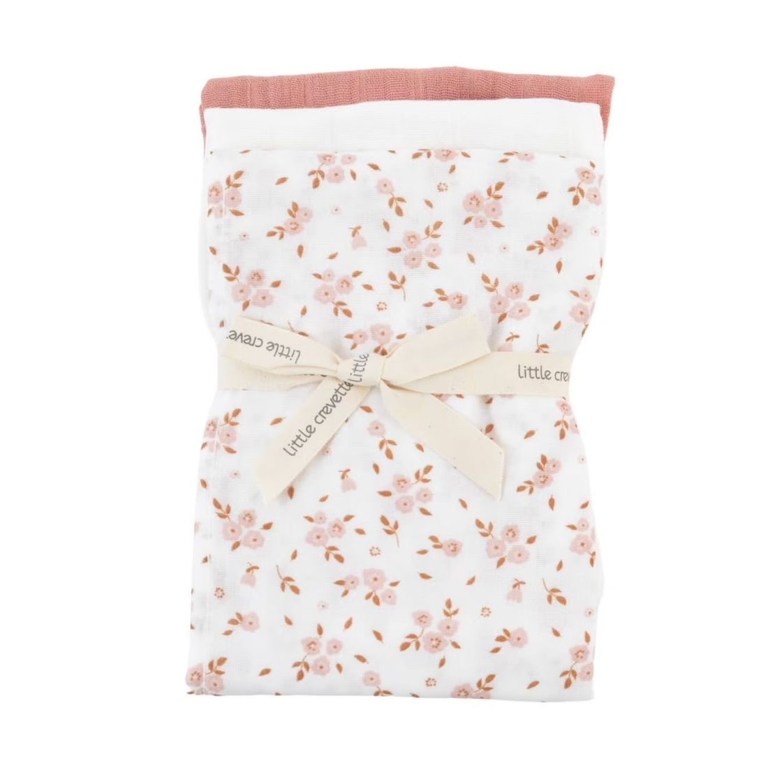 Lot De 3 Langes Gaze De Coton Bio Fleurs Roses (Little Crevette) - Image 1