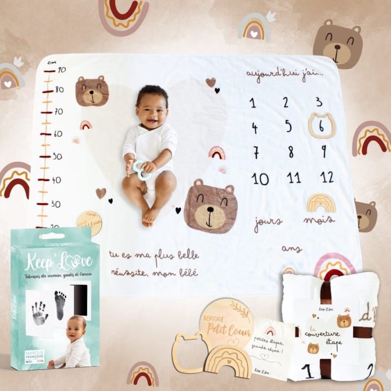 Couverture étape bébé + kit d'empreintes (Keep love) - Couverture