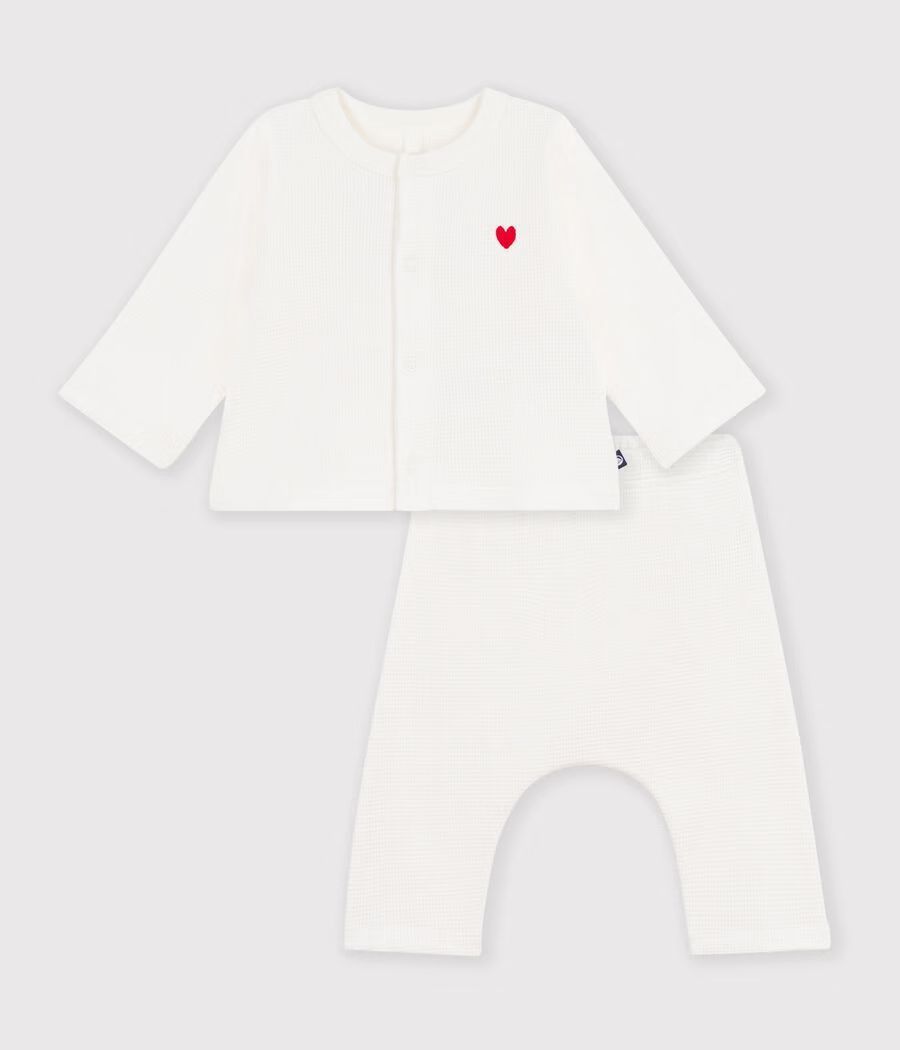Ensemble bébé en coton brodé poitrine uni (Petit Bateau) - Couverture
