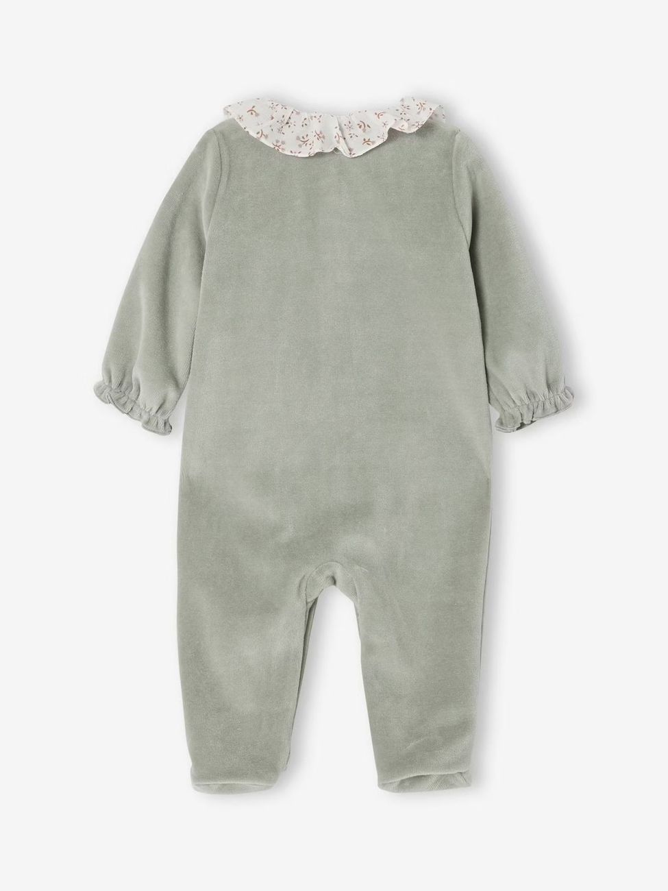Pyjama bébé fille velours collerette imprimée vert sauge (Vertbaudet) - Image 1