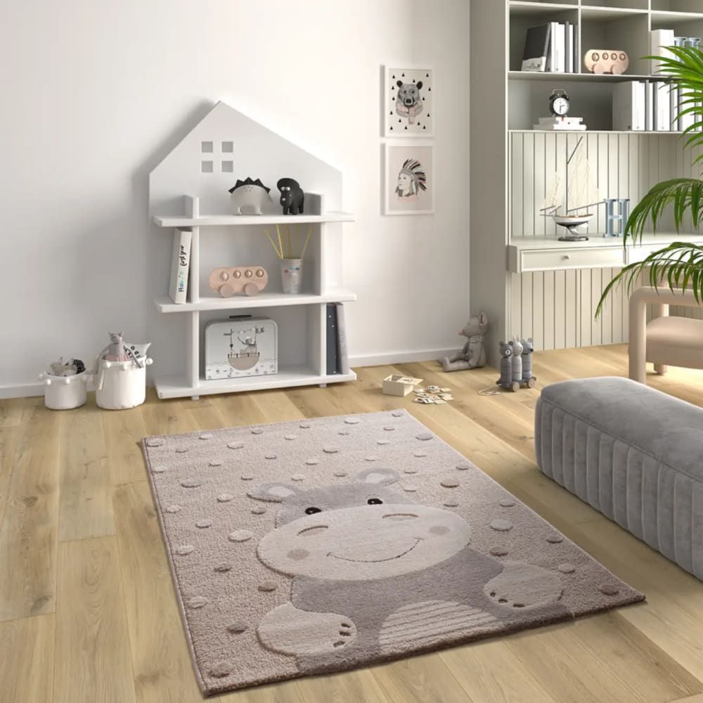 Tapis enfant hippopotame taupe, 120x170 cm (Atticgo) - Couverture