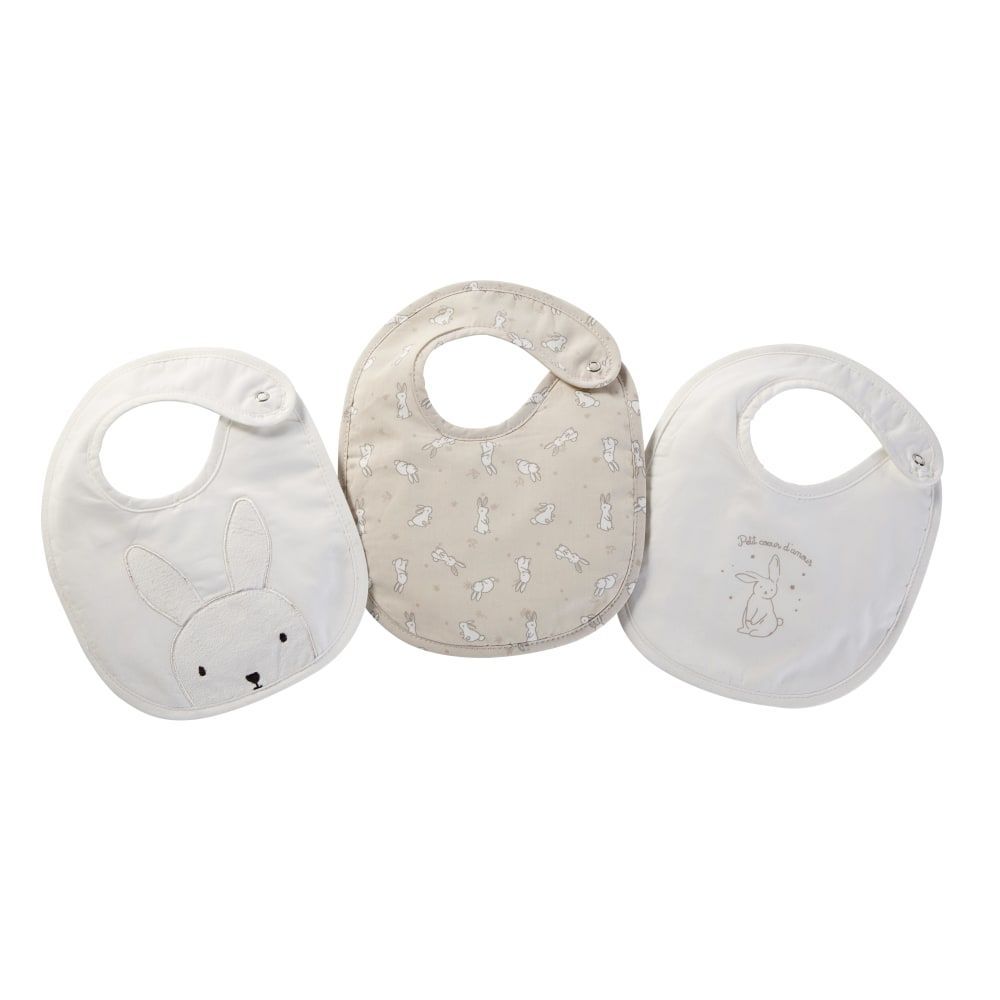 3 bavoirs en coton écru, blanc et taupe (Maisons du Monde) - Couverture