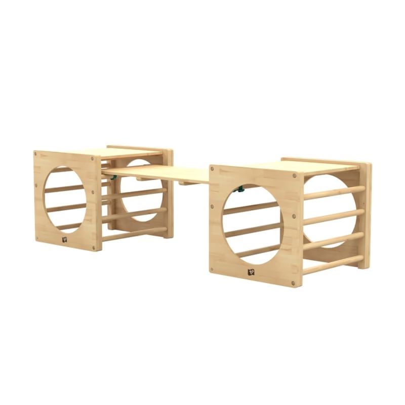 Cube d'escalade x2 + pont toboggan en bois fsc® pour enfant dès 1 an (Active Tots) - Image 1