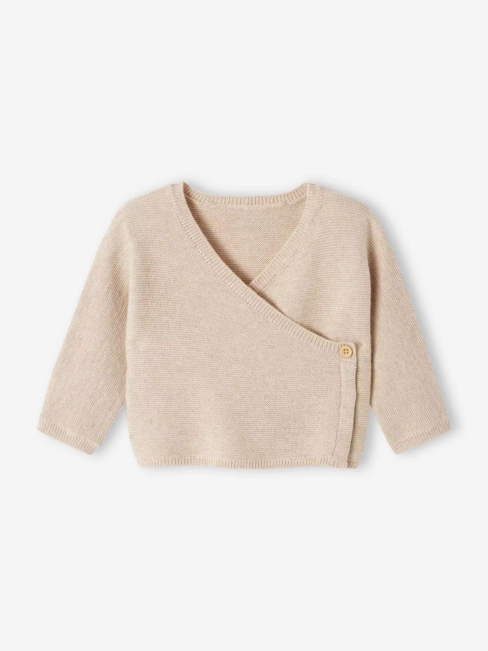 Brassière bébé naissance tricot point mousse coton et laine beige chiné (Vertbaudet) - Image 1