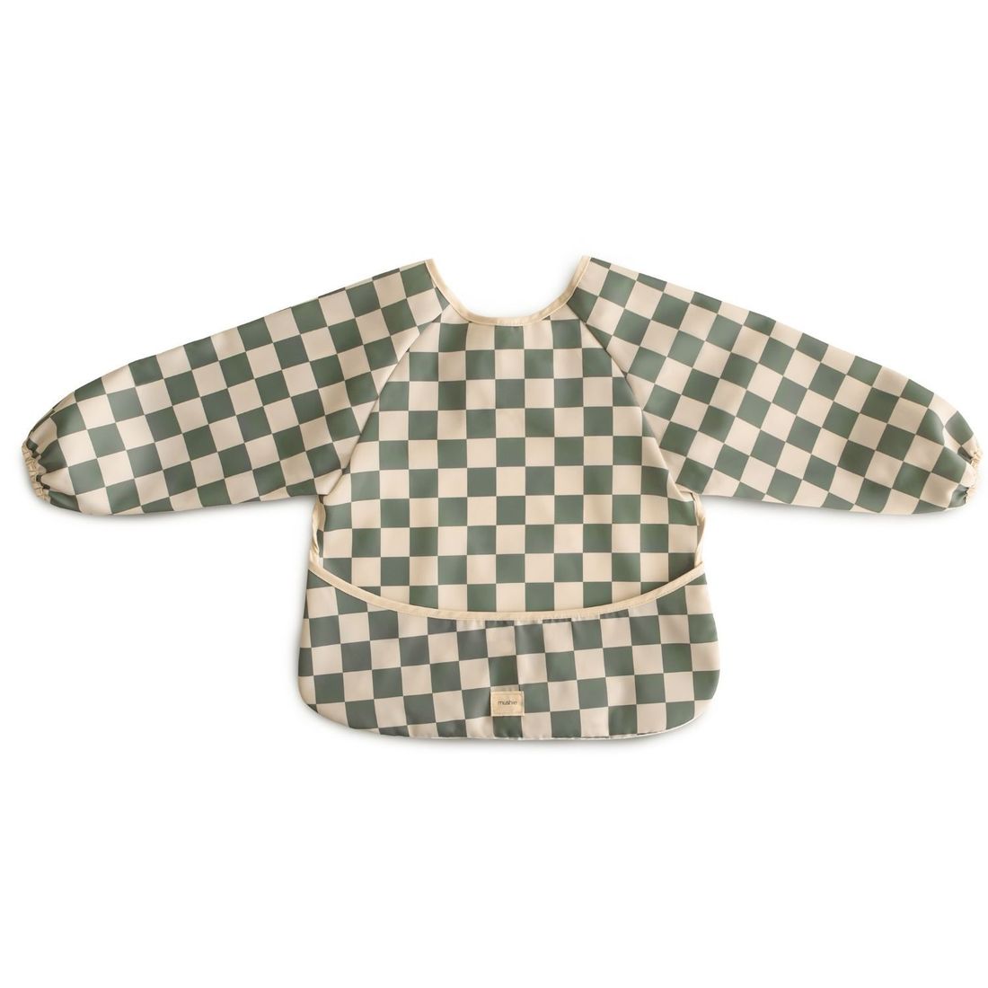Bavoir à manches longues Olive Check (6-24 mois) (Mushie) - Image 1