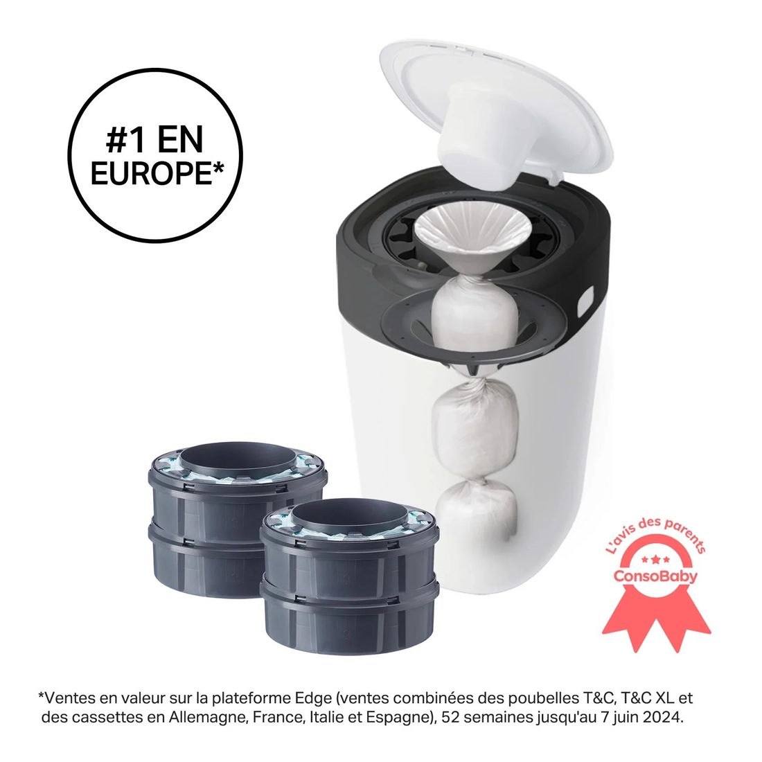 Poubelle à Couches Avancée Twist & Click Starter-Pack, Lot de 4 Recharges (Tommee Tippee) - Image 1