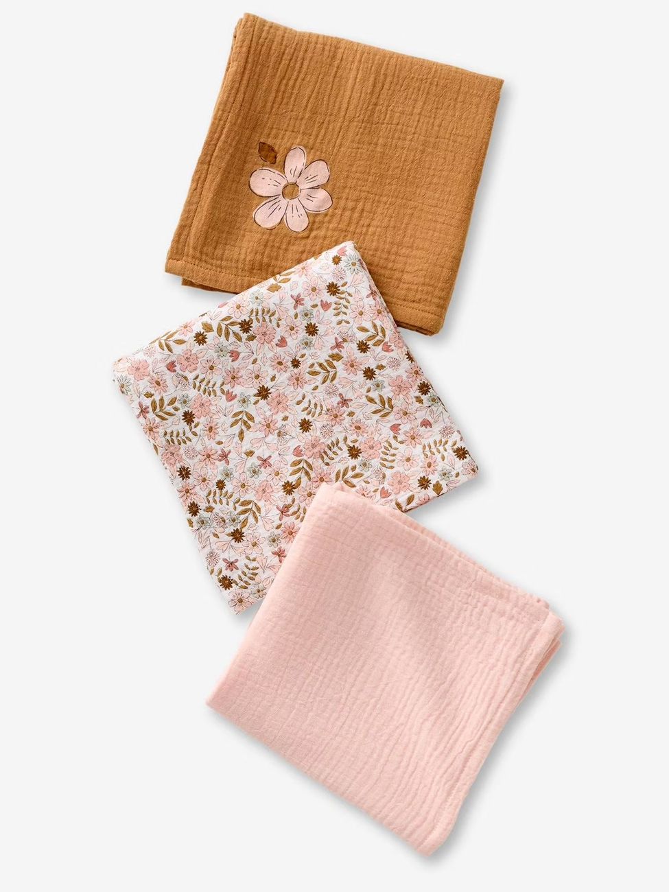 Lot de 3 langes en gaze de coton FLORA caramel (Vertbaudet) - Couverture
