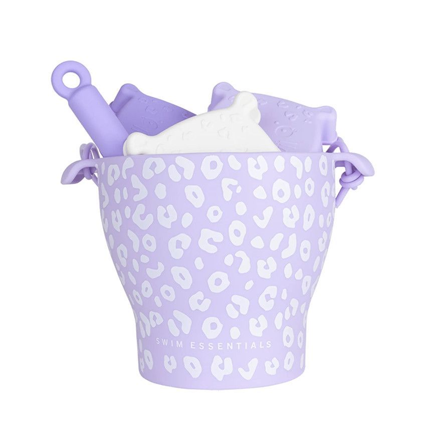 Seau de plage avec pelle et 3 moules en silicone Léopard lilas - Violet (Swim Essentials) - Couverture