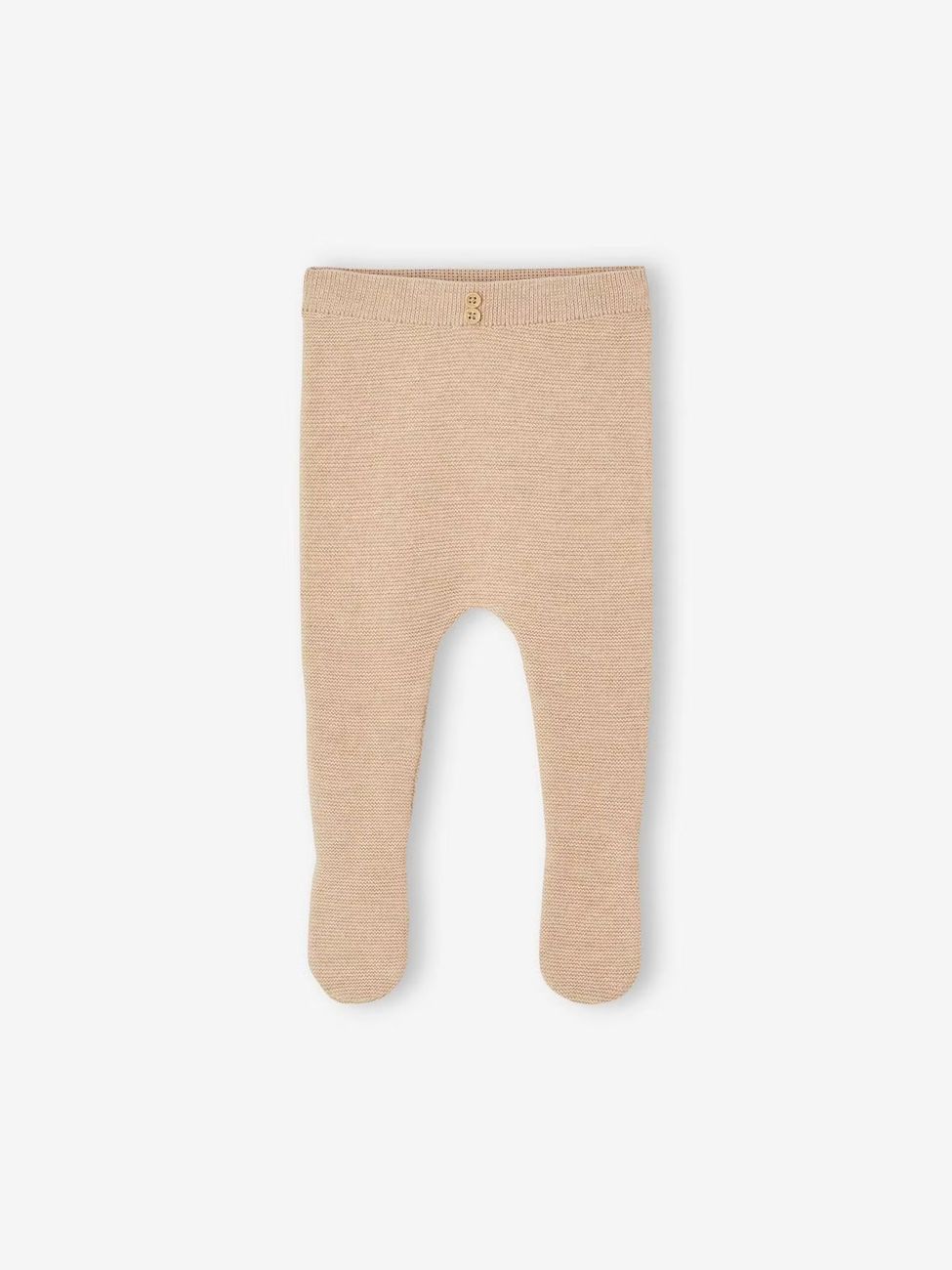 Pantalon à pieds bébé en tricot coton/laine beige chiné (Vertbaudet) - Image 1