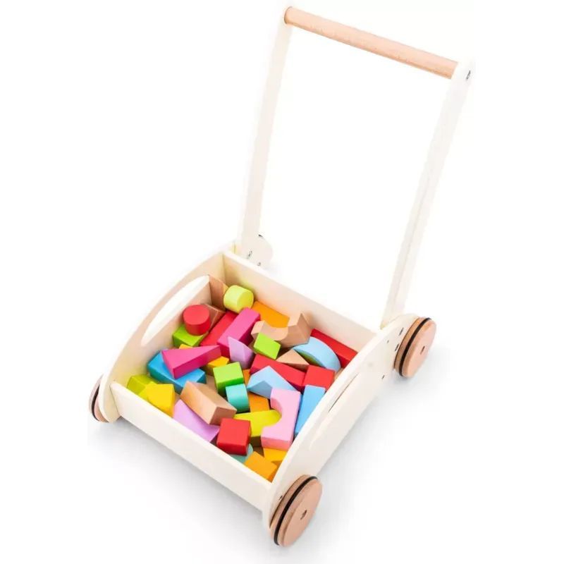 Chariot de marche et blocs en bois (New Classic Toys) - Image 2
