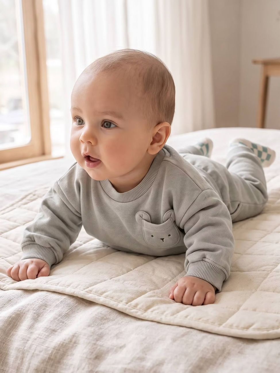 Ensemble sweat et pantalon naissance bébé garçon bleu glacier (Vertbaudet) - Image 1