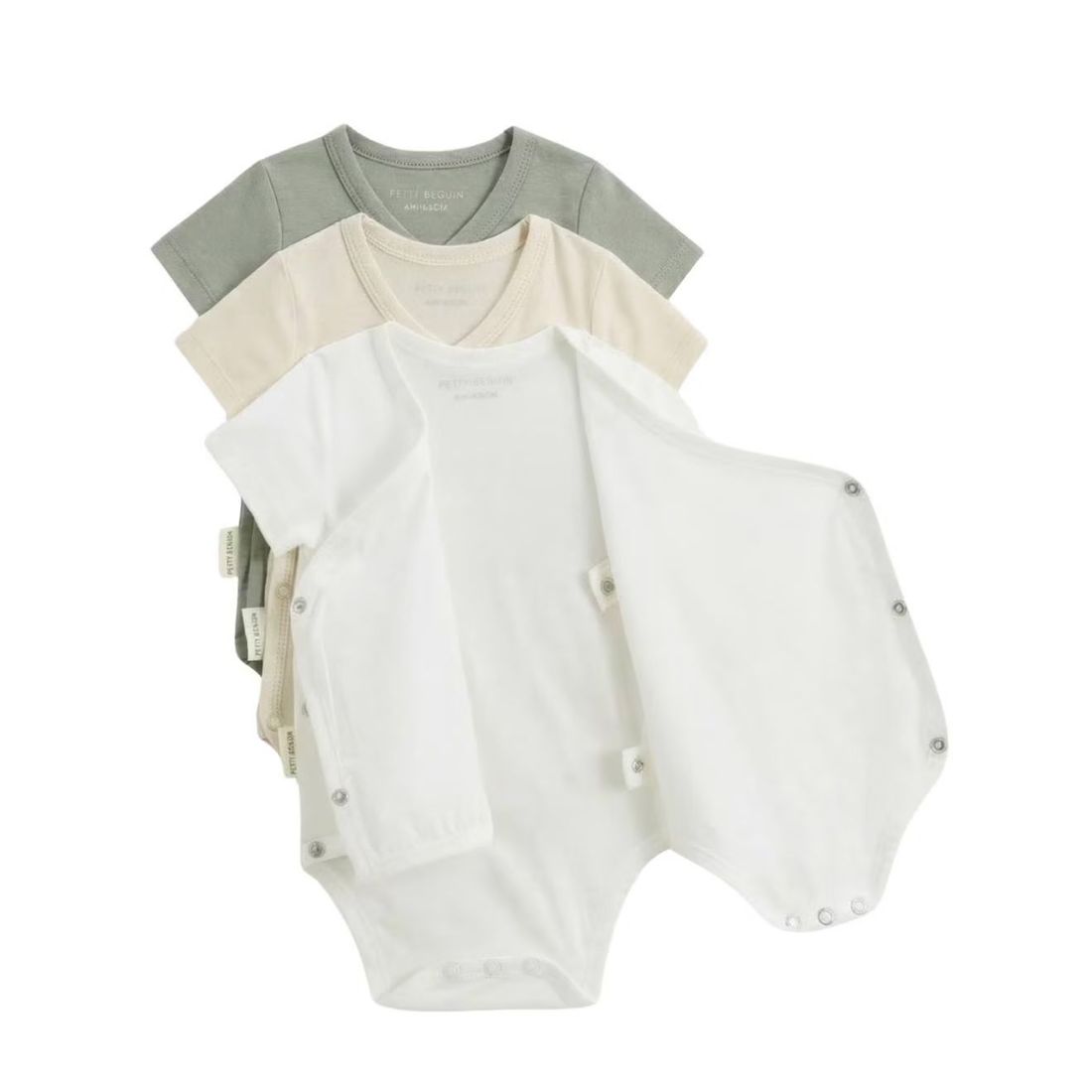 Lot De 3 Bodies Bébé Manches Courtes Ouverture Croisée Mini Rêve Ecru (Petit Beguin) - Image 2