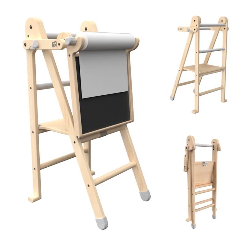 Tour d'apprentissage pliable et tableau créatif en bois fsc® pour enfant dès 18 (Active Tots) - Couverture