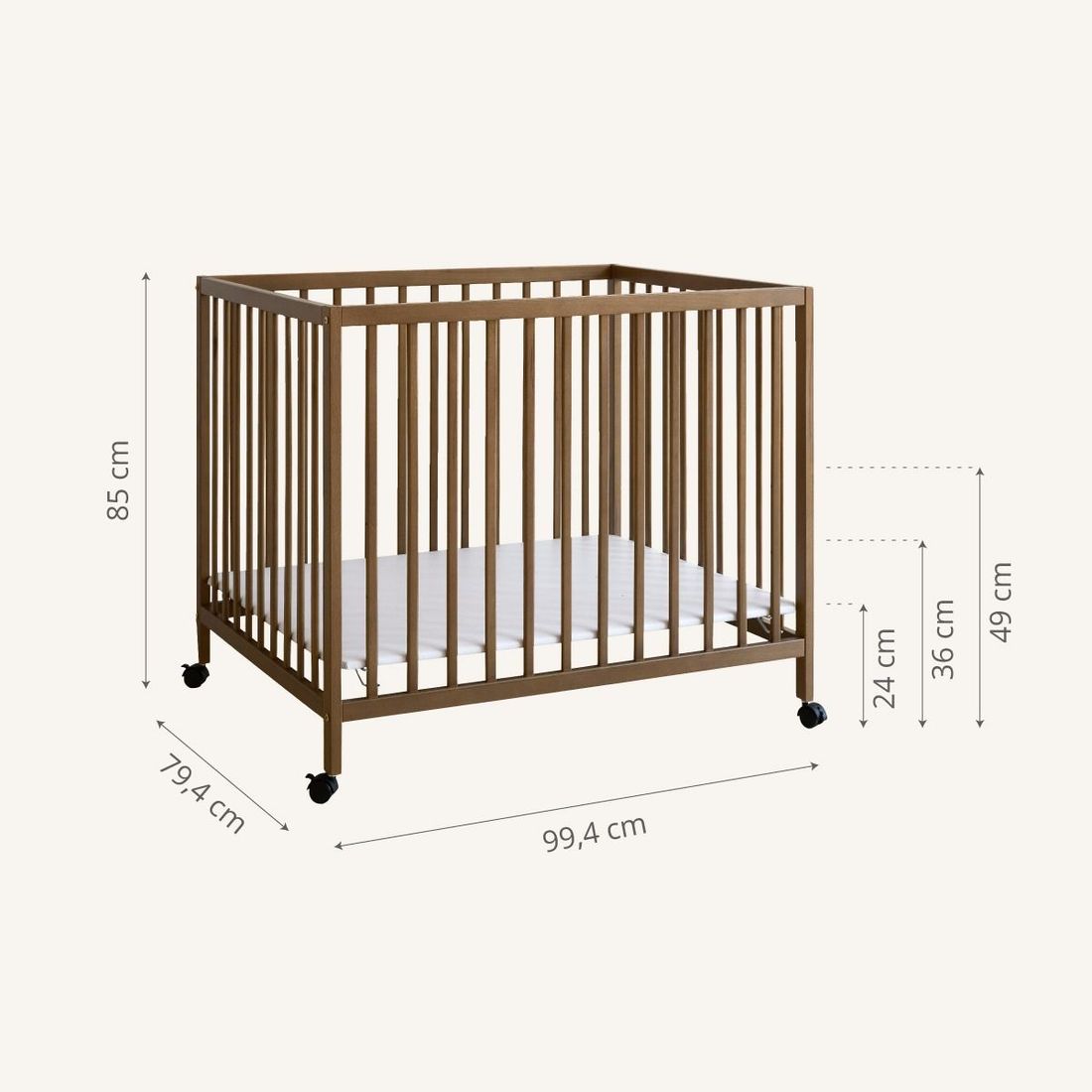 Petite Amélie Parc Bébé Nois | Réglable en hauteur | Cocoa | 75x95 cm (Petite Amélie) - Image 3