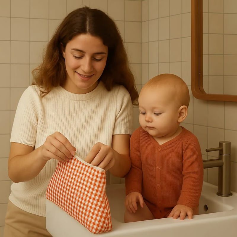 Trousse de toilette en coton bio vichy (Papate) - Image 3
