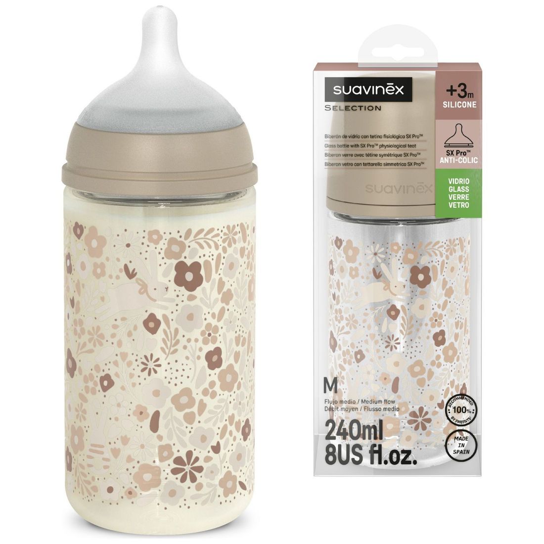 Biberon verre tétine SXPro M Wonderland Liberty beige (240 ml) (Suavinex) - Image 7