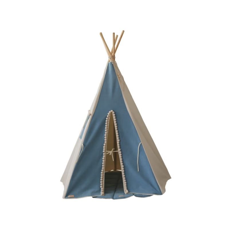 Tente tipi bleu jean avec pompoms (Moi Mili) - Image 1