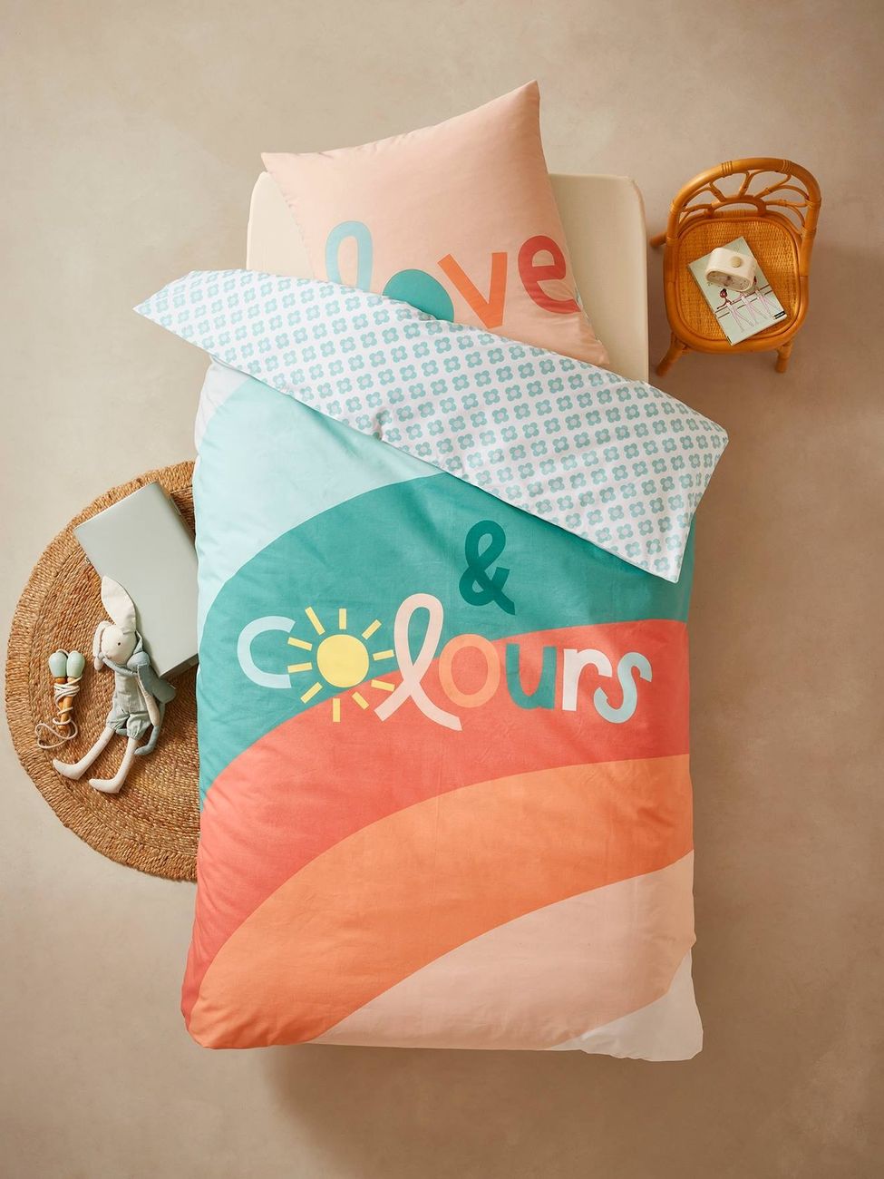 Vertbaudet - Parure enfant housse de couette + taie d'oreiller BOHO multicolore