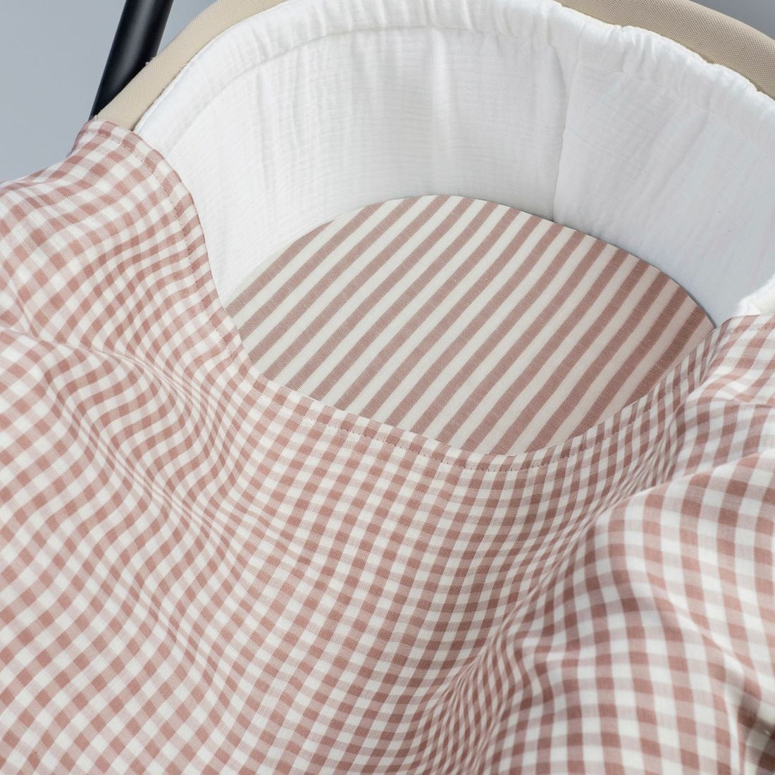 Drap housse pour nacelle Rayures et Lange Praliné Vichy Moka (Walking Mum) - Couverture