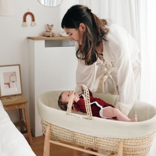 Couffin Avec Support à Bascule Bois, Habillage en Coton Bio - Crème (Premiers Moments) - Couverture
