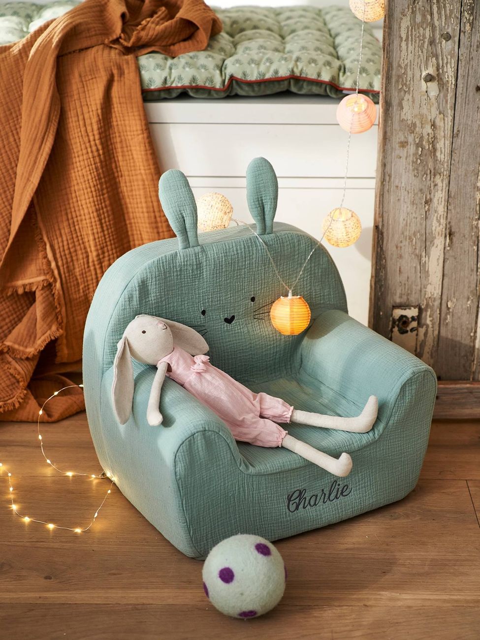 Fauteuil en mousse personnalisable Lapin vert (Vertbaudet) - Couverture
